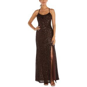 Nightway Womens Brown Sequined Maxi Formal Evening Dress Gown NWOT